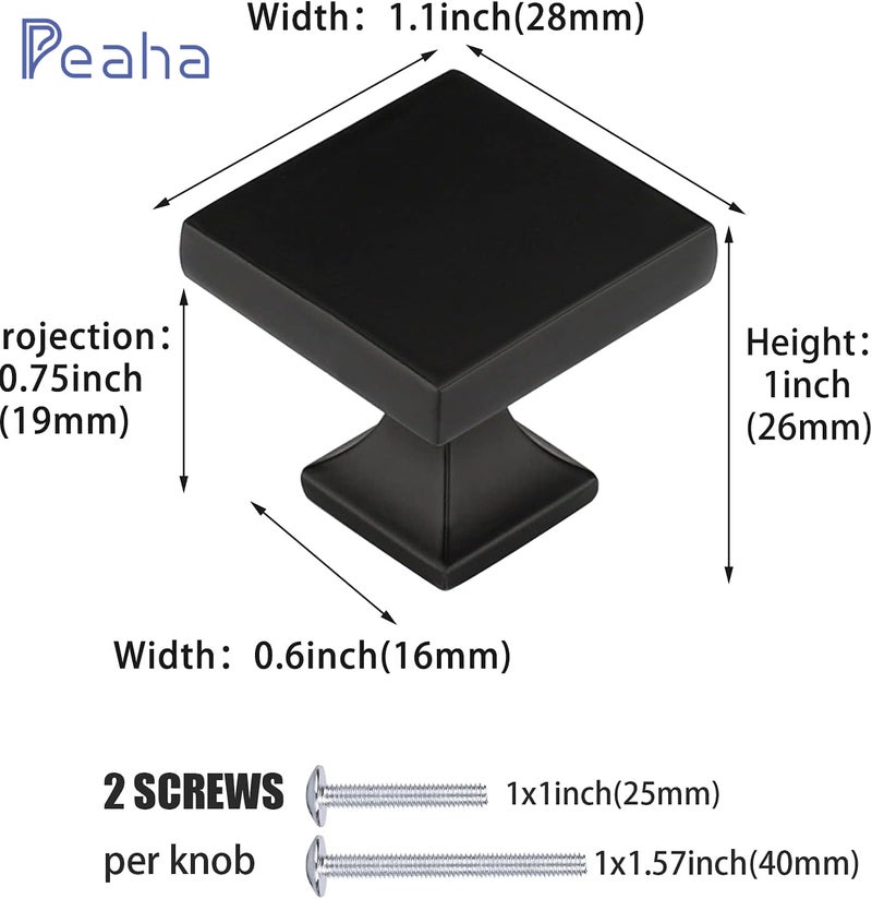 Peaha 6 Pack Black Cabinet Knobs - PH6785BK Square Drawer Knob Hardware Pulls for Kitchen Dresser Bathroom - Image 2